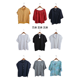 ML22 上衣女装 古着vintage复古春夏汉麻苎麻亚麻短袖 衬衫