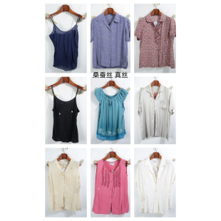 上衣套头J19 真丝桑蚕丝短袖 瑕疵vintage古着女装 夏季