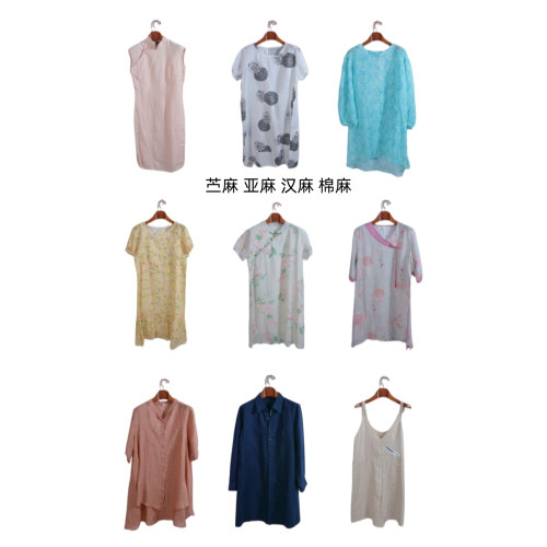 古着vintage春夏汉麻亚麻苎麻纯色麻料连衣裙D1226