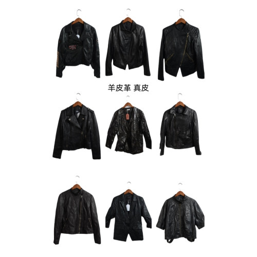 古着皮衣vintage斜拉机车短款修身夹克女士长袖绵羊皮y2k外套PY