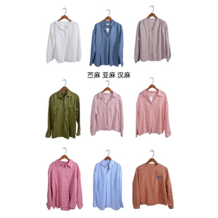 ML9 上衣女装 古着vintage复古汉麻苎麻亚麻长袖 衬衫