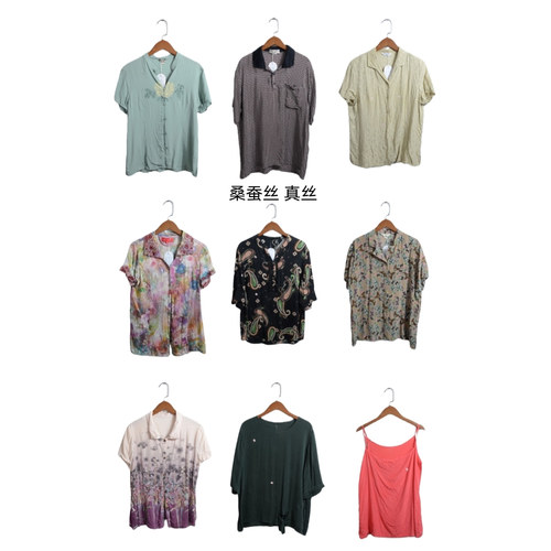 瑕疵vintage古着女装夏季真丝桑蚕丝短袖上衣套头J21