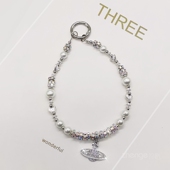 新款 高端手链手提链水晶珠子串珠挂件包包腕带链精致挂件手机壳吊绳防丢防掉手链女 手机链挂绳珍珠小行星短款