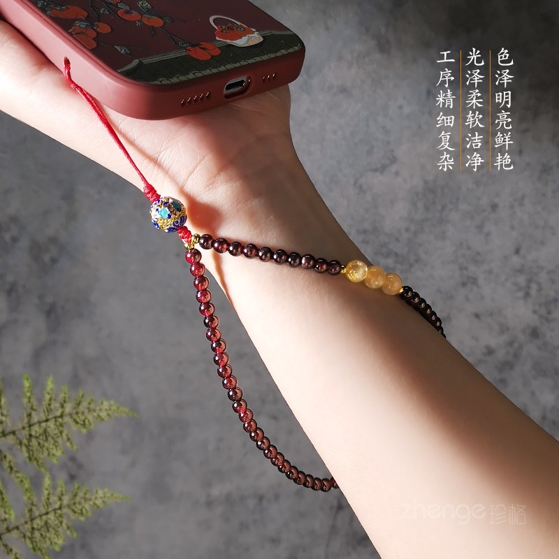 古风高端挂件石榴石手机链图片