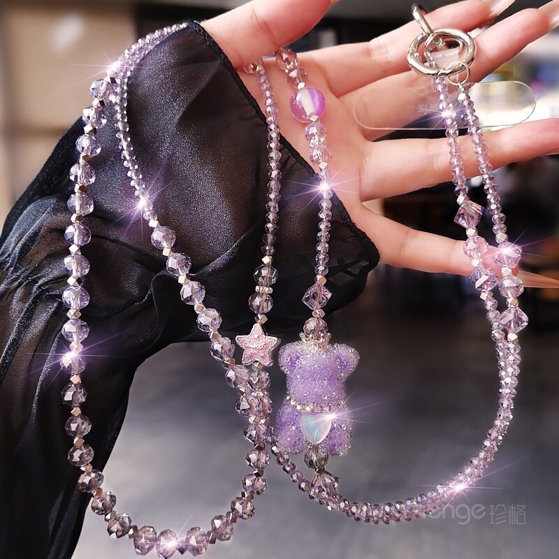 绝美水晶手机挂链女斜挎长款ins轻奢时尚高级感串珠饰小众精致户外旅游出行逛街包包链可肩背手机挂绳百搭新