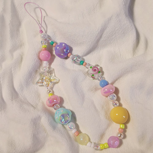 珍格手机挂绳涂鸦彩珠星星手链