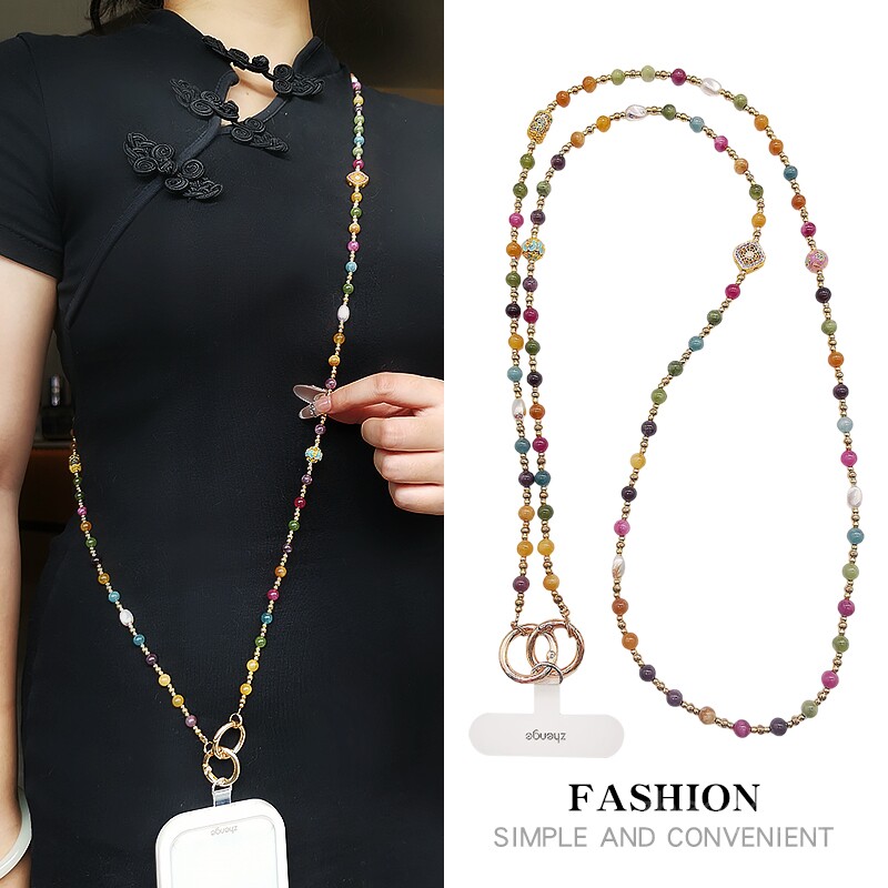 高档碧玺轻奢精致手机链斜挎挂绳