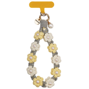 珍珠吊坠毛线手工编织雏菊手机挂绳女款ins旅游出行爬山拍照逛街时尚手提手腕绳夹片式手机壳吊绳短款新