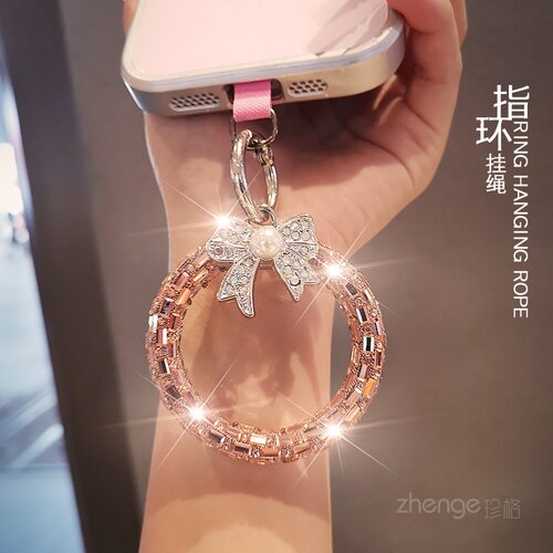 手机挂绳指环圈闪钻蝴蝶结时尚女
