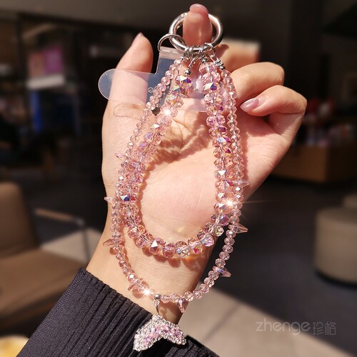 水晶手机链串珠挂件女手腕绳新款