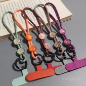 手机壳通用吊绳户外出行旅游拍照登山防丢绳防摔绳男女 手机挂绳夹片式 水晶石彩纹简约手绳ins时尚 可调节短款