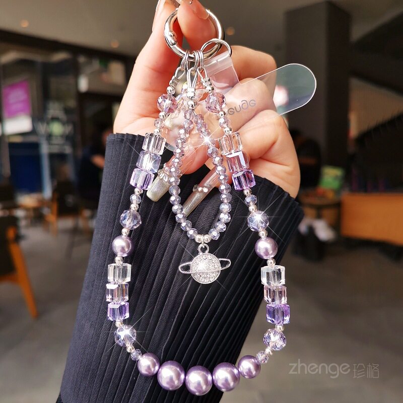星球方糖闪钻手机链挂件ins风轻奢高级感水晶包包挂饰手提挂链子钥匙户外旅游行手腕短款手机挂绳时尚女新品