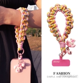 手机壳通用 ins卡通可爱挂件粗结编织绳结实耐用户外旅游爬山逛街防丢防盗手绳垫片式 时尚 女士手机挂绳手腕款