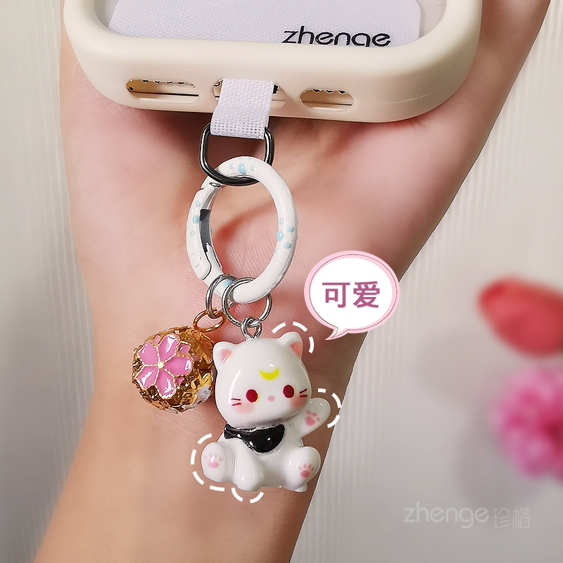 手机挂绳夹片可爱小猫铃铛挂件手机链垫片薄不顶壳不影响充电手环串挂钩扣连接压片耳机钥匙包包挂件吊坠新款