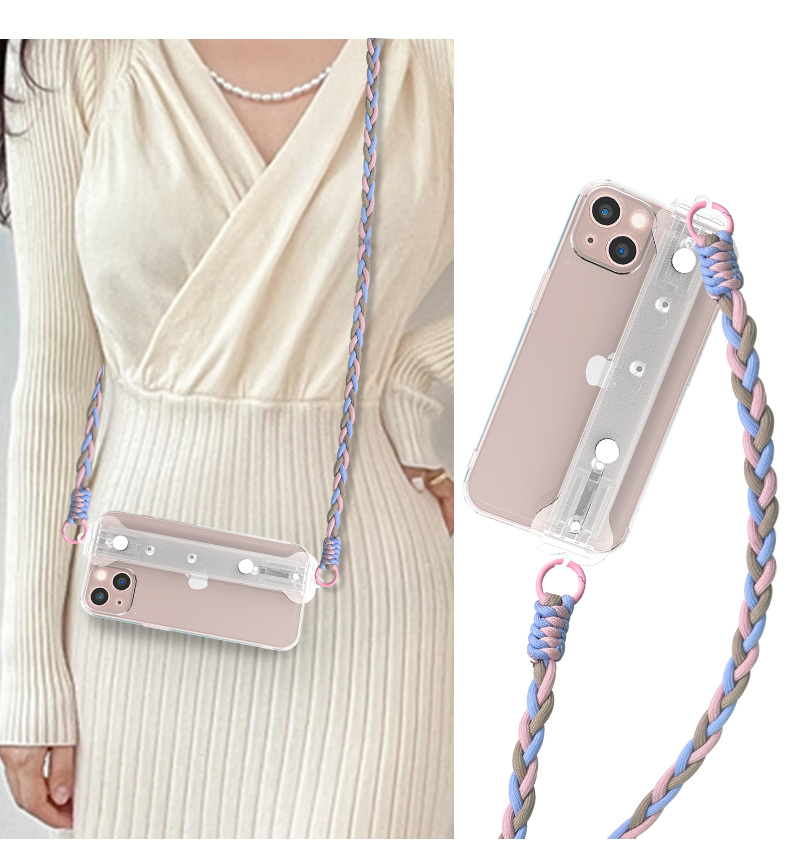 手机挂绳长款斜挎双爱心竖背长绳