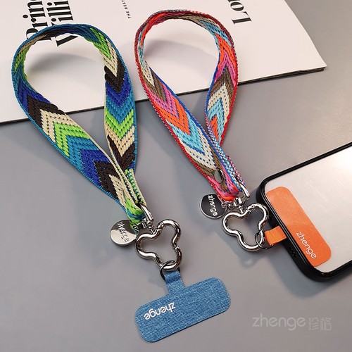 手机挂绳女手腕式宽版编织带短款