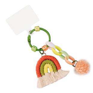 手机挂绳毛绒绒挂件卡通编织彩虹毛球挂饰冬款卡通可爱公仔吊绳包包手机壳通用吊坠