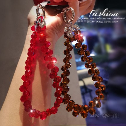 高档水滴珠水晶手链ins手机挂绳精品手作串珠手腕挂饰女短款高级感手机壳挂件户外出行旅游逛街防丢手机挂链