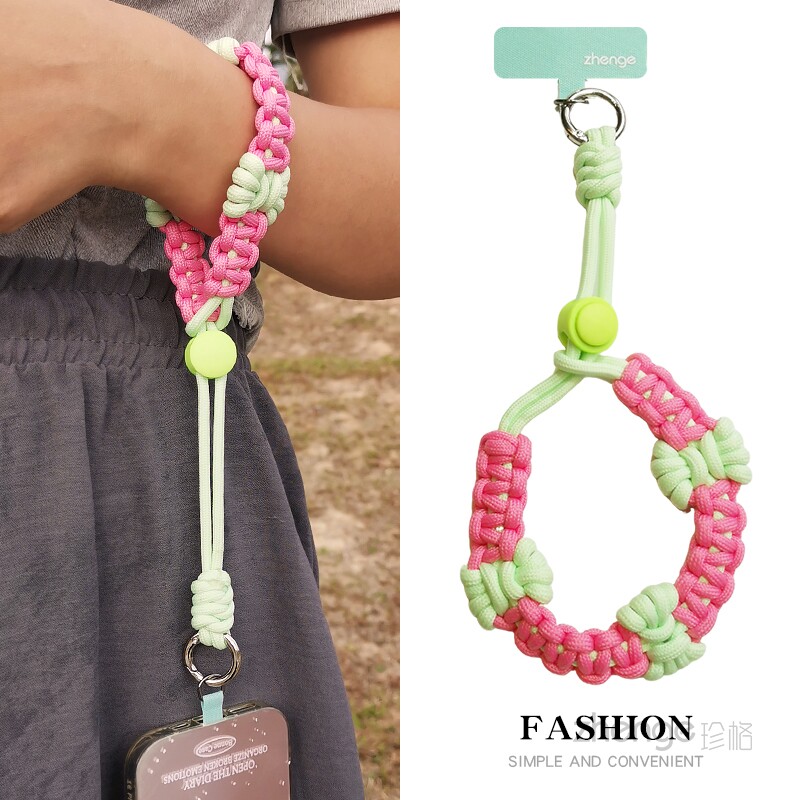 手机挂绳女手腕短款可调节编织多巴胺拼色蝴蝶结户外登山旅游出行结实耐用防丢摔钥匙扣套壳相机挂链绳子新品