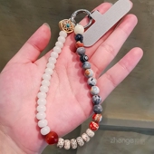 精品手作＆高档白菩提玛瑙手链ins手提手腕挂饰串珠挂链户外出行旅游手机壳挂链挂绳男女短款 通用 情侣款