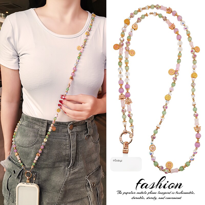 精致手作手机挂链女斜挎长款古风琉璃串珠子水晶挂件ins小众高级感包包链可肩背带国风高端手机壳套挂绳新品