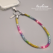 闪钻亮片手机挂绳ins时尚 户外旅游逛街防丢防盗手提手机壳挂链通用新1 女士手链金属圆扣夹片结实耐用手腕短款