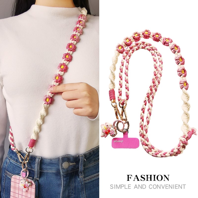 手机挂绳女斜挎长款可调节手工花朵雏菊编织好看小众高级感户外登山旅游行包包链电话套壳肩背带绳子通用新品,3C数码配件,手机挂件/手机链,淘宝优惠券,粉丝福利购,淘宝优惠卷