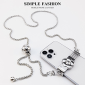 手机挂绳斜挎链条挂脖金属手机夹金属链条长挂绳手机壳挂绳防丢背包式 斜挂绳 网红潮牌女款