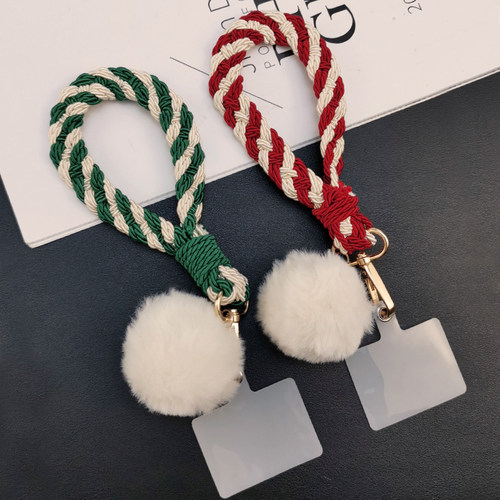 手机挂绳手工编织加粗毛绒