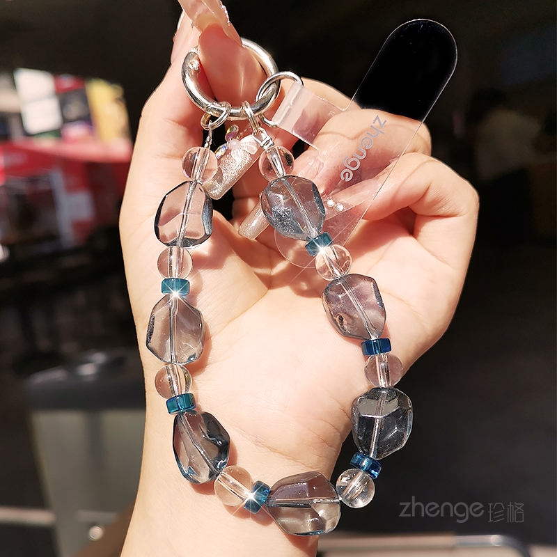 手机链女士水晶石珠串链饰挂件精致小众高级感户外旅游行逛街防丢手提链带子电话套壳手机挂绳超好看时尚新品