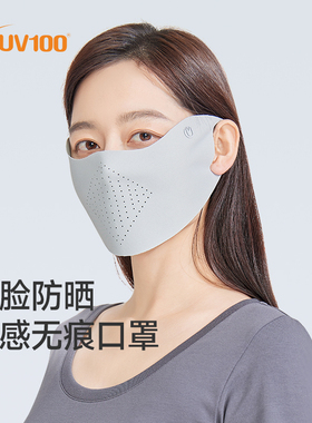 台湾UV100防晒口罩防紫外线女夏季薄款户外立体透气冰丝面罩24505