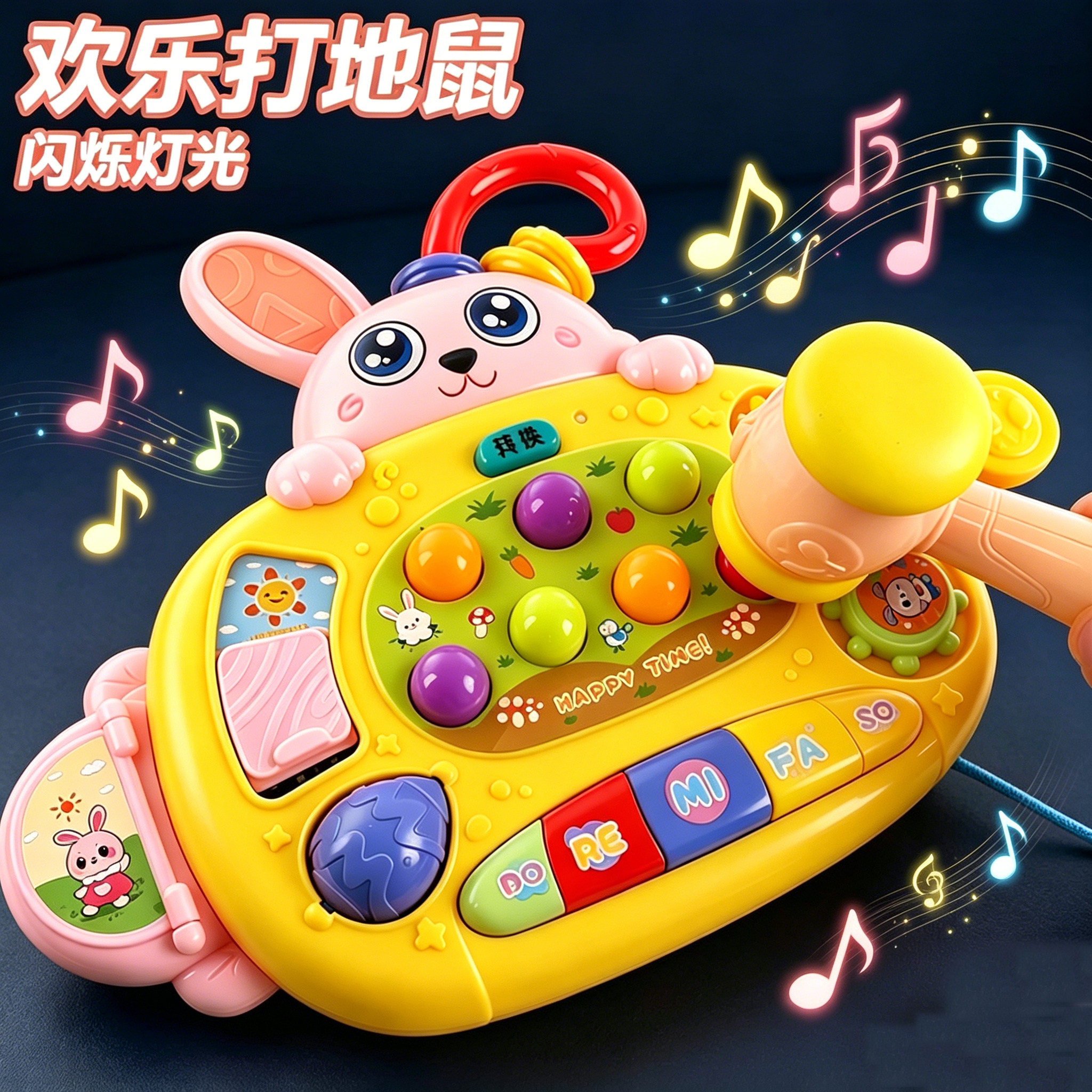 儿童声光打地鼠玩具小兔宝宝早教故事机益智启蒙多功能按键音乐琴