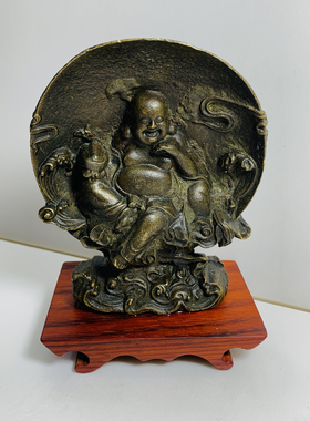 全铜 观音菩萨佛像祥云背光坐像吉祥如意老包浆古玩古董 铜器摆件
