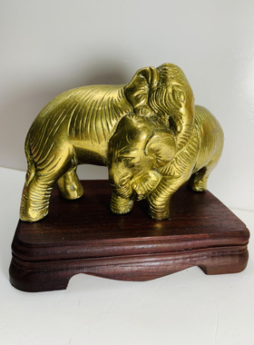 Vintage黄铜大象 情侣对象摆件 家居装饰 高端奢华 孤品 回流铜器
