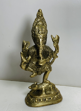 Vintage中古黄铜象神财神菩萨手工錾刻家居装饰摆件 高端奢华回流