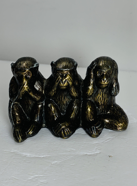 Vintage锡器三不猴摆件锡猴子不看不说不听镇纸茶宠家居装饰 孤品