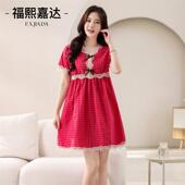 宽松大码 网红印花睡裙女蝴蝶结时尚 蕾丝花边舒适家居服 薄款 新款