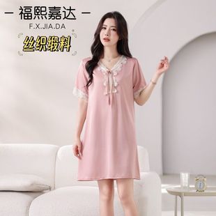 //福熙嘉达//奢华复古V领丝织缎料睡裙主卧女性百搭睡衣