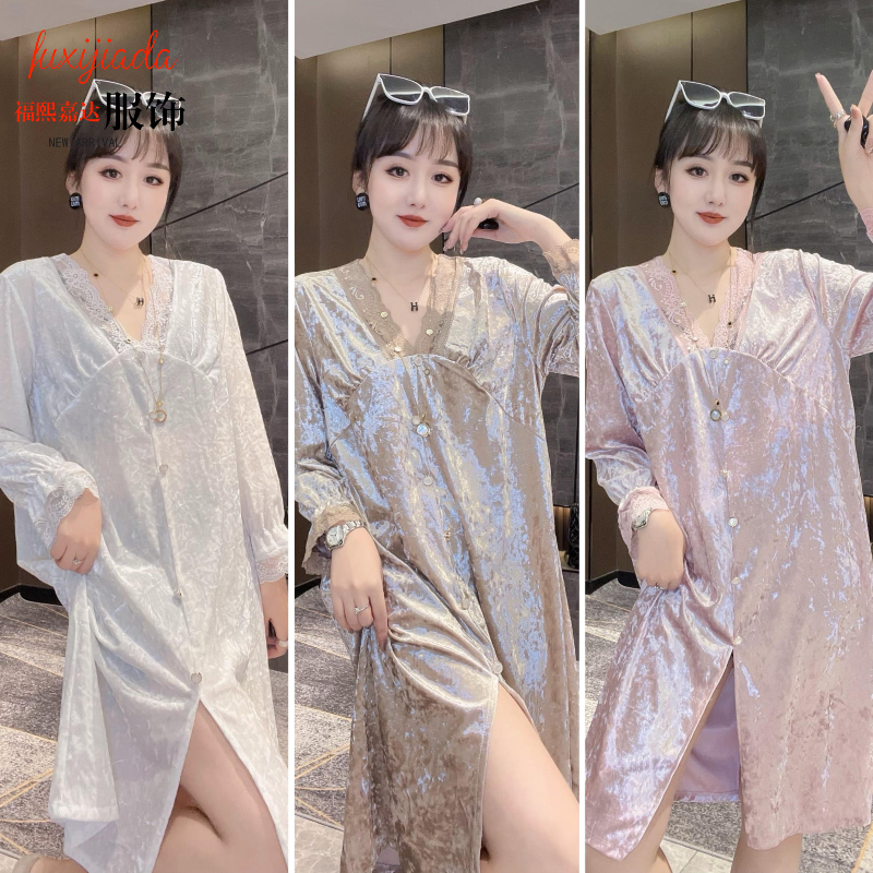 其他金丝绒秋冬甜美纯色大码睡裙