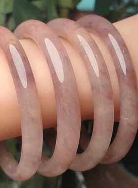 天然金丝玉圆条手镯女