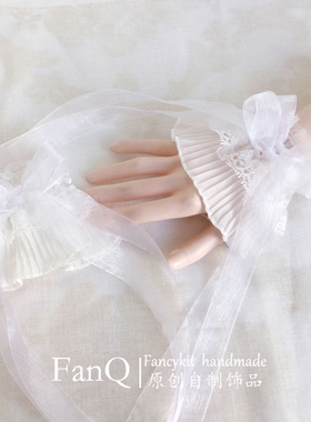 RE暗黑色哥特洛丽塔长飘带蕾丝手袖 小仙女手作Lolita弹力袖套