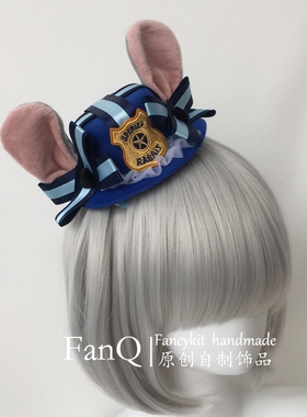 FANQ兔耳小礼帽发夹Y2K爱丽丝风Lolita蝴蝶结礼帽cos头饰