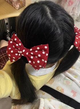 酒红色波点蝴蝶结发夹日系