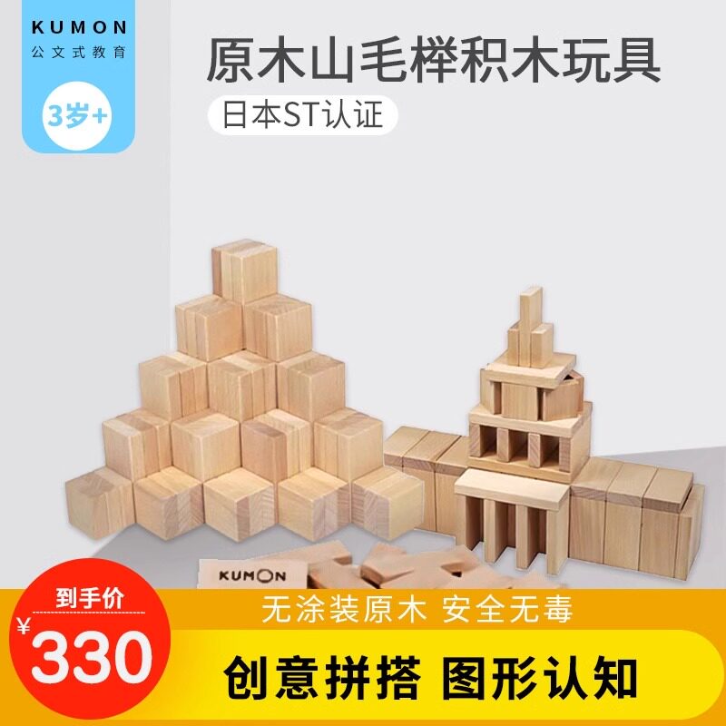 日本KUMON公文式教育112个木片山毛榉积木原木玩具