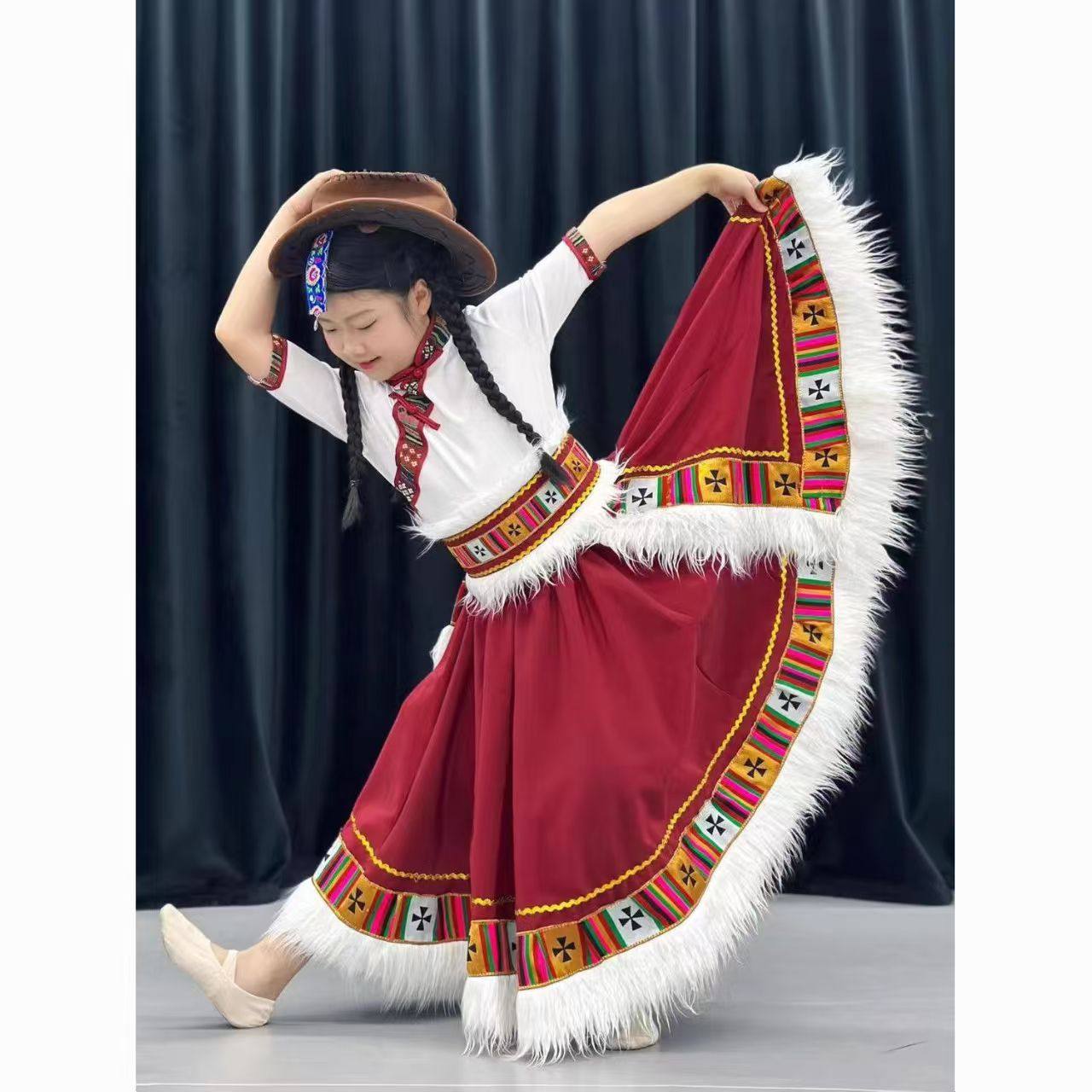 新款儿童藏族舞蹈演出服练习裙藏族舞次仁拉索女童考级舞蹈大摆裙,童装/婴儿装/亲子装,儿童演出服,淘宝优惠券,粉丝福利购,淘宝优惠卷