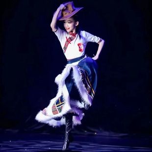 藏族舞蹈演出服女童艺考藏族次仁拉索舞大摆裙套装 吉祥热巴鼓服装