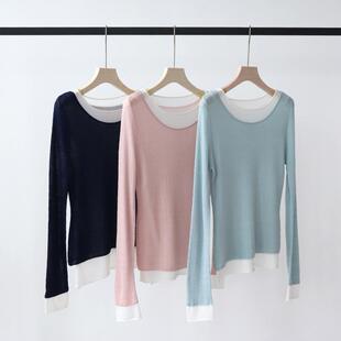 早春新款穿搭莱赛尔天丝高级感假两件套针织衫长袖薄款设计感外搭