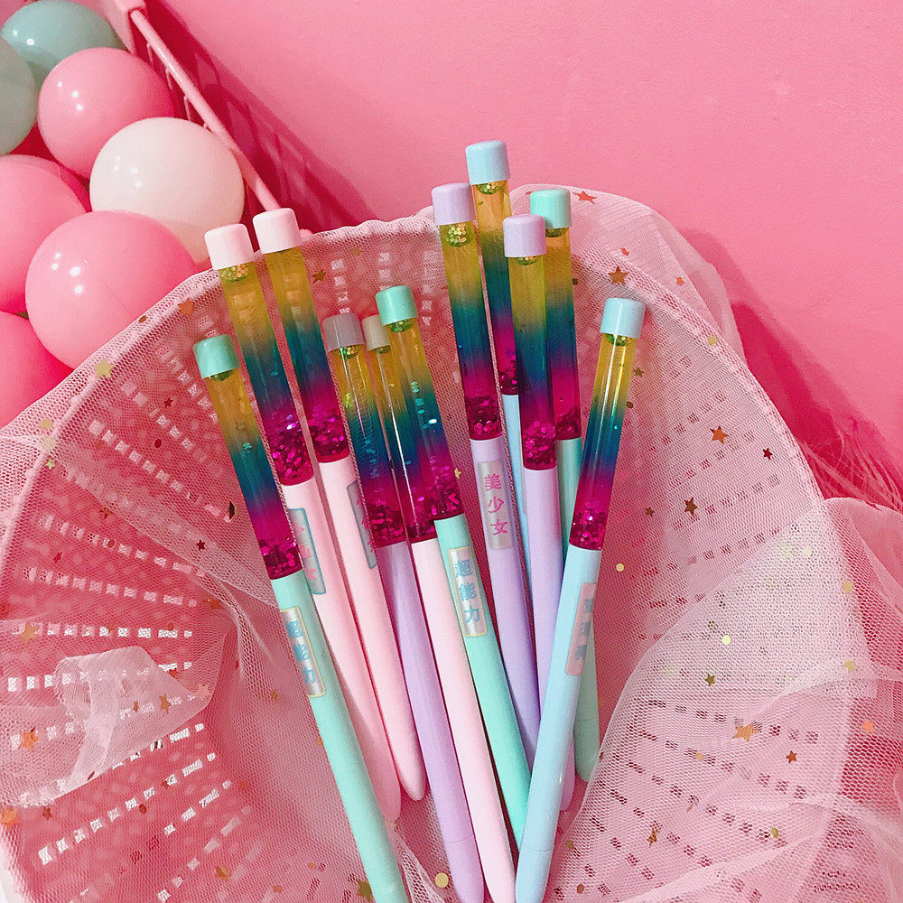 日韩可爱少女心流沙笔中性笔小仙女液体彩流沙笔学生魔法棒签字笔