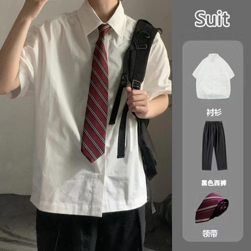 dk制服衬衫男短袖日系宽松痞帅夏季薄款jk男女学生班服衬衣套装夏