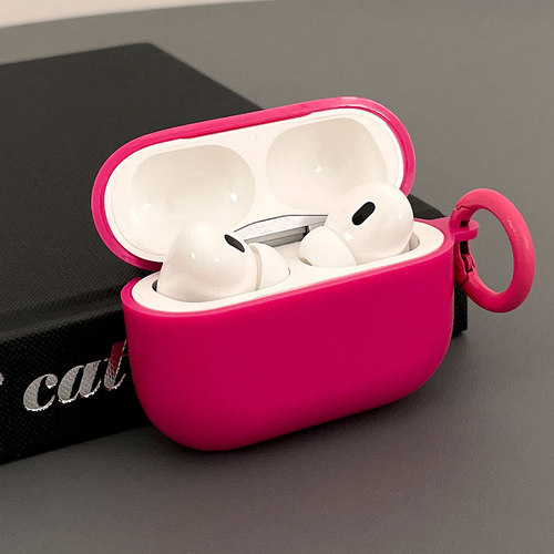 果冻玫红适用苹果AIRPODSPRO2蓝牙3代无线耳机壳保护套耳机盒软壳